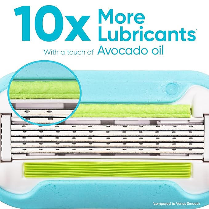 Gillette Venus Extra Smooth Razor for Women, Includes 1 Reusable Razor Handle + 4 Refills, 5-Bladed, Ergonomic No-Slip Gel Handle and Shower Holder