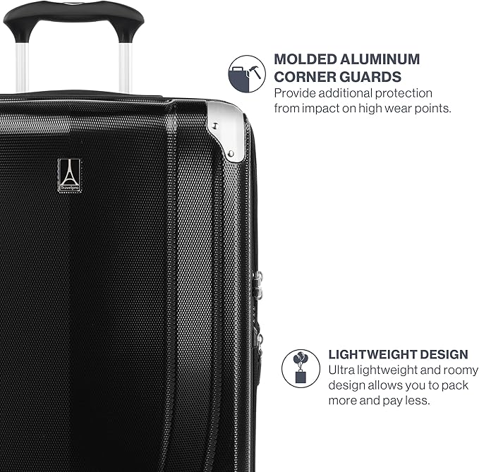 Travelpro Pathways 3 Hardside Expandable Luggage, 8 Spinner Wheels, Lightweight Hard Shell Suitcase, Carry On 21 Inch, Black Knight