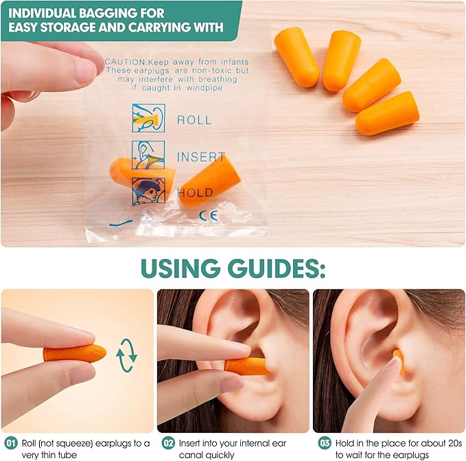 100 Pairs Earplugs for Noise Canceling Ear Plugs for Sleep Work Snoring Sound Canceling Blocking Construction Loud Noise Reducing Soft Foam Earplugs
