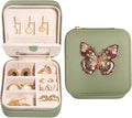 S.Leaf Travel Jewelry Organizer Travel Jewelry Boxes for Women Small Jewelry Travel Case Box Portable Travel Jewelry Case Travel Case Mini Jewelry (03_Lychee_Butterfly_Brown)