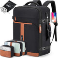42L Travel Laptop Backpack, Expandable Carry-on Luggage, Anti-Theft Business Weekender Bag with USB Port, 3 Packing Cubes & Shoe Bag (Black)