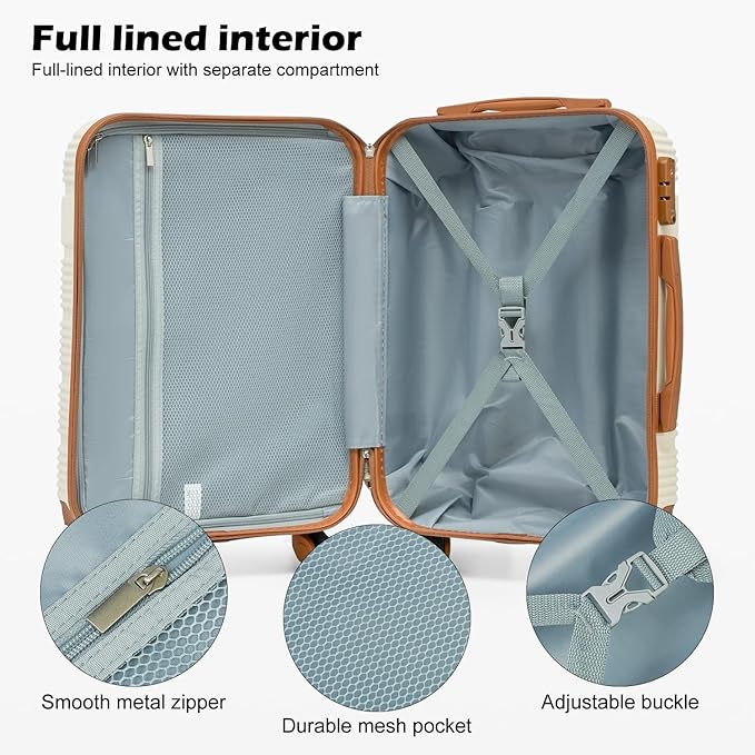 LONG VACATION 3 Piece Carry On Luggage 20 Inch Suitcase with Spinner Wheels, ABS+PC Hardshell Suitcase set with TSA Lock & YKK Zipper