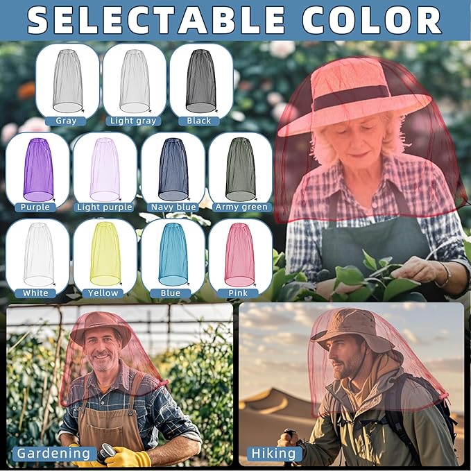 Oversized Mosquito Net 42 x 25 Inches Ultra Large Mosquito Head Net Face Neck Fly Mesh Netting Fits All Hats for Outdoor Camping Hiking Fishing Gardening Safari(Pink)