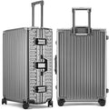 ROAMING Zipperless Luggage 26 Inch with Aluminum Frame, Checked-Large Lightweight 3-Layer PC Hard Shell Suitcase with Spinner Wheels, Metal Travel Luggage with Three TSA Locks, gray