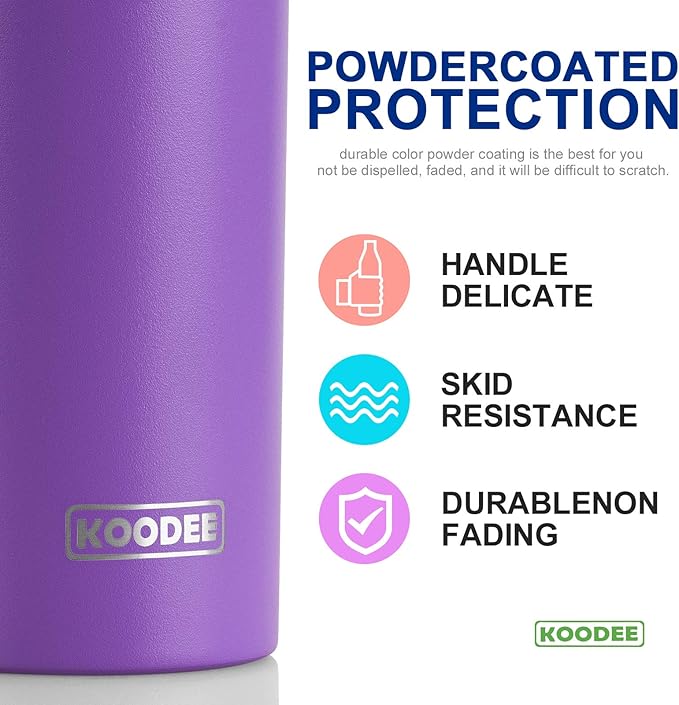 koodee 20 oz Skinny Tumbler (2 Pack) Stainless Steel Double Wall Insulated Water Tumbler Cup with Straw, Slim Travel or Women Diy Birthday Gift (Purple-Pink)