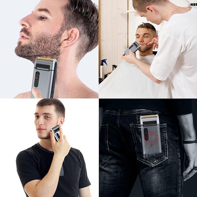 Retro Electric Razors for Men with Beard Trimmer, Rechargeable Mens Gold Foil Shavers, Strong Power (Sliver)