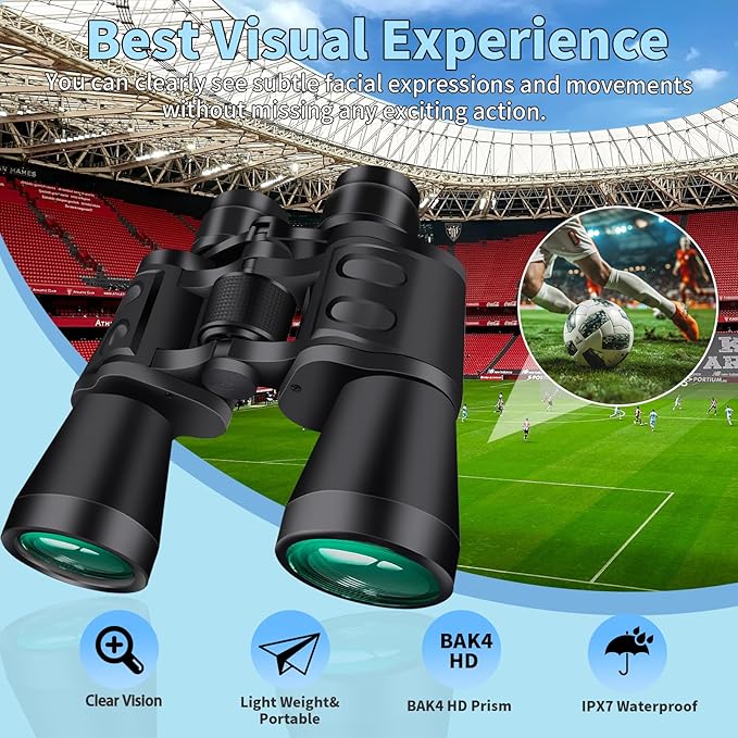 20X50 Binoculars for Adults High Powered- Large View with Clear Vision Waterproof & Fogproof Lightweight Easy Focus Compact Binoculars for Bird Watching Hunting Travel Sports Opera Concert