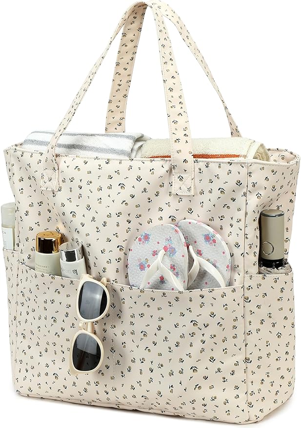 LEDAOU Beach Bag Waterproof Sandproof Women Tote Bag Pool Bag with Zipper for Gym Grocery Travel with Wet Pocket
