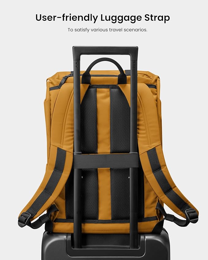 tomtoc Flap Laptop Backpack, Lightweight, Water-Resistant Casual Daypack, Durable Work-pack, Vintage Classic Rucksack for 13-15.6 Inch Laptop, perfect for Campus, Street, 22L Yellow