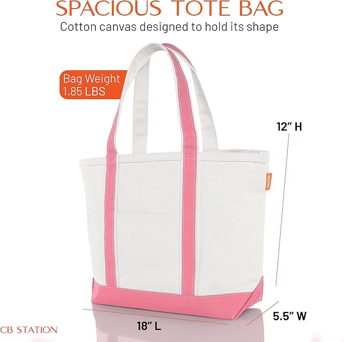 CB STATION Medium Classic Canvas Tote Bag for Women, Top Zipper Closure, Outer Pocket, Daily Essentials, Groceries, Traveling