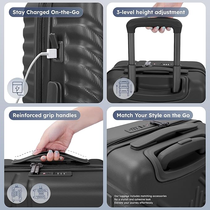 20-inch Carry On Luggage Airline Approved - PC+ABS Lightweight Suitcase with Built-in TSA Lock，Hard-shell Durable Rolling Luggage with USB Port