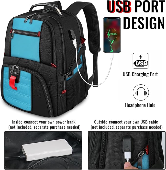 YOREPEK Travel Backpack, Extra Large 50L Laptop Backpacks for Men Women, Water Resistant College Student Bookbag Airline Approved Business Work Bag with USB Charging Port Fits 17 Inch Computer, Blue