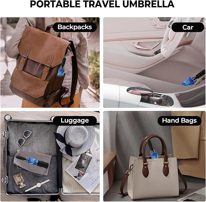 Compact Inverted Travel Umbrella, Automatic Open Close, 9-Rib 46 Inch Windproof Umbrella, Waterproof UPF 50+, Portable Umbrellas for Men, Women, Travel, and Daily Use