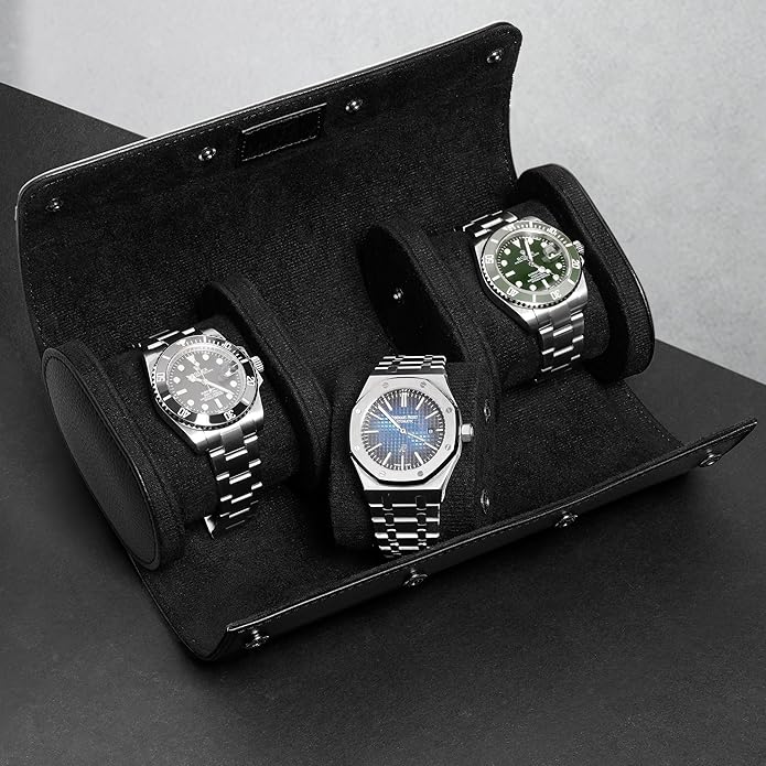 MOZSLY Watch Roll Travel Case 3 Slots Portable Box for Men and Women Watches Organizer Storage Holder PU Leather
