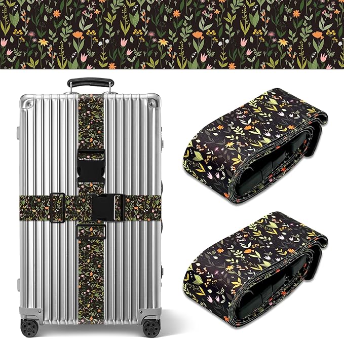 Wildflower Luggage Straps for Suitcases TSA Approved, Luggage Identifiers for Suitcase, Adjustable Suitcase Strap for Baggage Security with Cute Patten, Travel Necessary Accessories