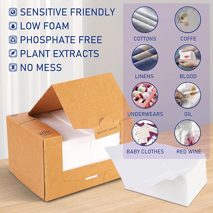 Freelivity Laundry Detergent Sheets, 200 Loads Fragrance Free Eco-Friendly Laundry Soap Strips - No Plastic Jug Hypoallergenic Liquid Less Dissolvable Space Saving Sheets for HE machine, travel, home