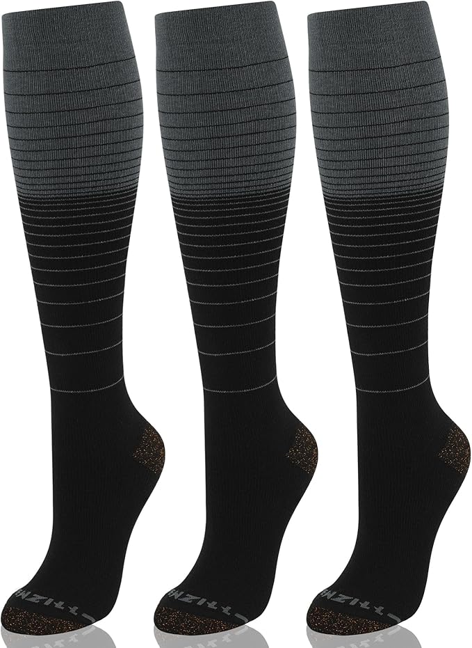 NEWZILL Copper Compression Socks for Women & Men 15-20mmHg Cotton Rich Odor Control Dress Socks for Business Casual Running Medical Athletic Support, Edema Diabetic Relief