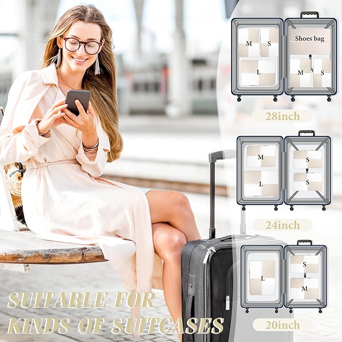 8 Set Compression Packing Cubes Travel, Lightweight Expandable Travel Cubes Suitcase Organizer for Carry On Luggage Suitcase, Beige