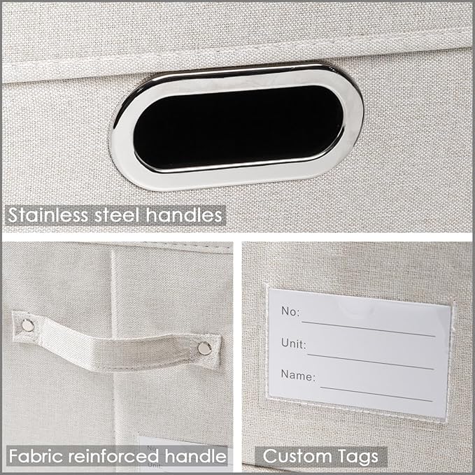 PRANDOM Large Collapsible Storage Containers with Lids [5-Pack] Fabric Foldable Storage Bins Boxes Organizer Baskets Cube with Cover for Home Bedroom Closet Office Beige(17.3x11.8x11.8)