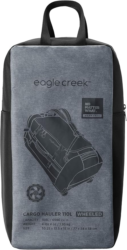 Eagle Creek Cargo Hauler Wheeled Duffel - Durable Duffel Bag for Travel - Easy Access Compartment - Deployable Backpack Straps - Lockable Zipper Opening - Charcoal - 110L