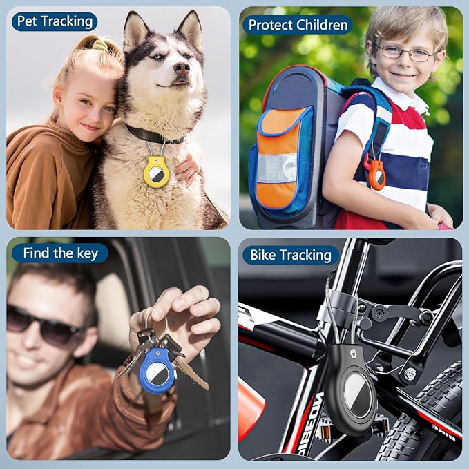 Waterproof Holder,4 Pack Case with Secure Lock, Keychain,Anti-Lost Protective Case Accessories for GPS Tracker Luggage,Key,Pet-Black/Blue/Orange/Yellow