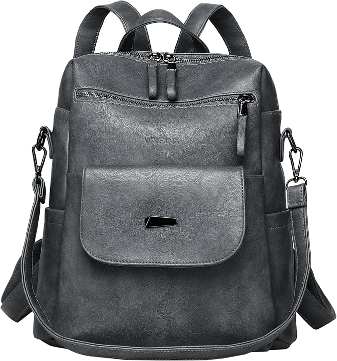 PU Leather Backpack Purse for Women Fashion Multipurpose Design Handbag Ladies Shoulder Bags Travel Backpack Blue Grey