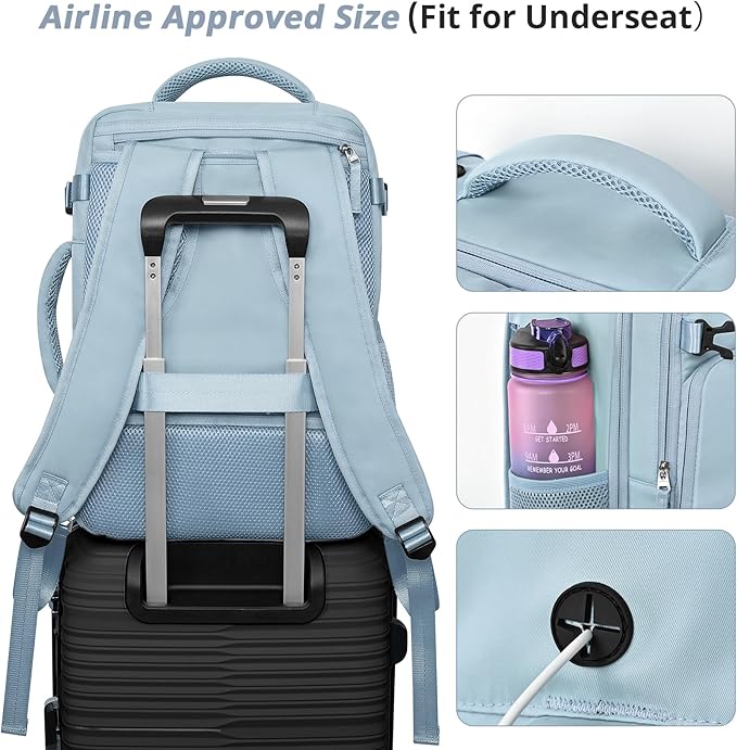 Travel Backpack for Women Men,Travel Laptop Backpack w/USB Charging Port, Waterproof Travel Backpack Carry On Flight Approved,Weekender Business Hiking Bag,Laptop Backpack 17 inch