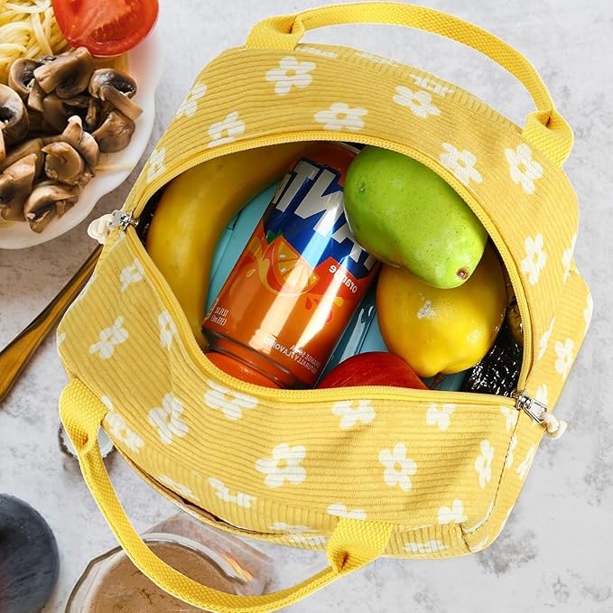 Bluboon Lunch Bag for Women Men Cute Corduroy Lunch Tote Bags Reusable Insulated Lunch Box Large Capacity Reusable Insulated Cooler for Work Picnic or Travel
