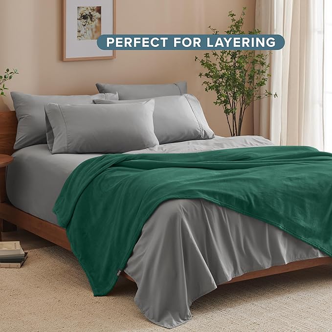 Bare Home Fleece Blanket - Twin/Twin Extra Long - Ultra-Soft Lightweight for Bed, Sofa, and Couch - Luxury Microplush - Cozy Warm Blanket (Twin/Twin XL, Forest Green)