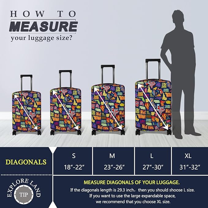 Explore Land Travel Luggage Cover Suitcase Protector Fits 18-22 Inch Case (America Map, S)