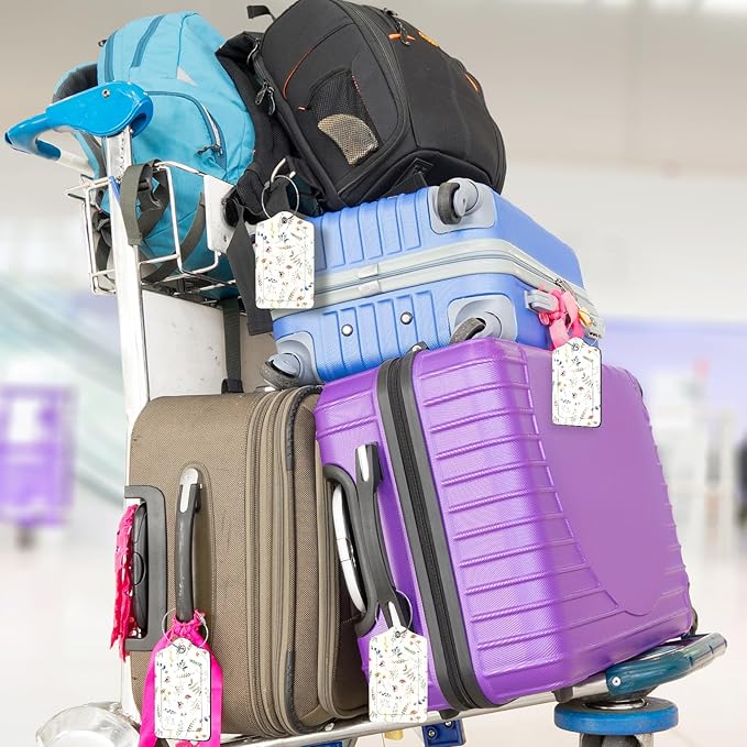 2Pack Luggage Tags for Suitcases, Cute Unique Pu Leather Cruise Luggage Tag with Privacy Cover ID Label Address Card and Metal Ring Suitable for Women Men Kids Travel Bag Floral and Plant Patternsn