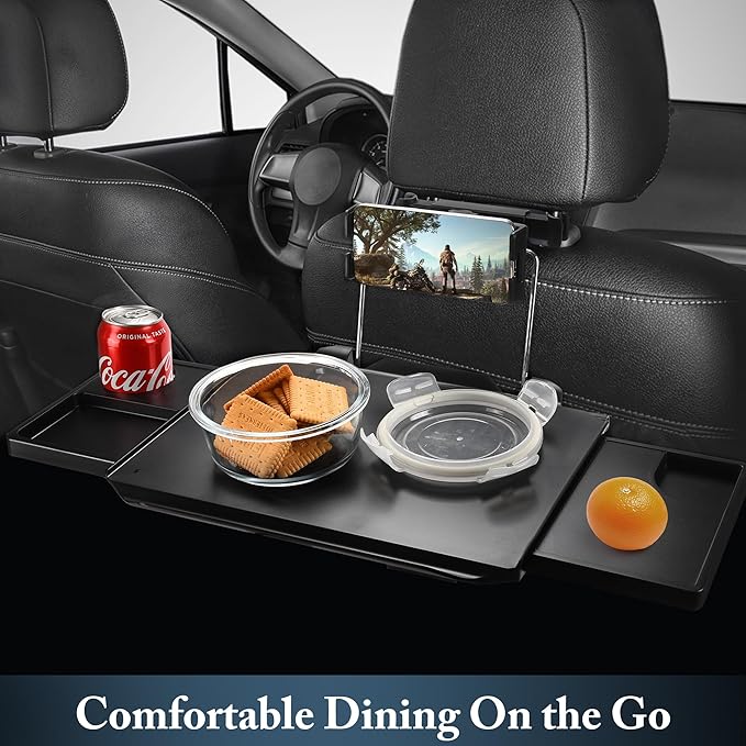 2-in-1 Car Steering Wheel Tray & Back Seat Table with Phone Holder – Height Adjustable Steering Wheel laptop desk, Food Tray , Writing Desk & Car Eating Tray - Car desk tray is Gift for Truck Driver