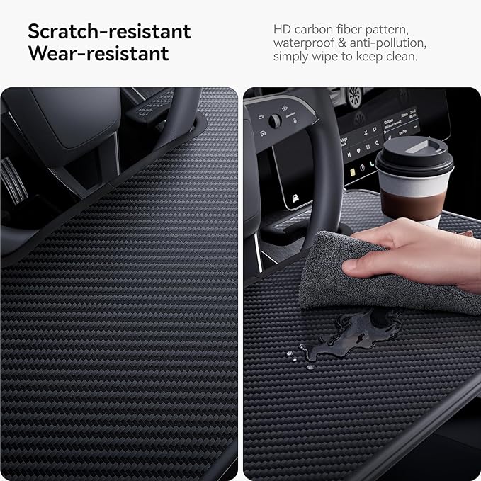 YONZEE 2-in-1 Car Steering Wheel Desk Tray & Car Seat Gap Filler Organizer – Foldable Carbon Fiber Look Table for Laptop, Eating Food, Writing – Universal Fit for Most Vehicles