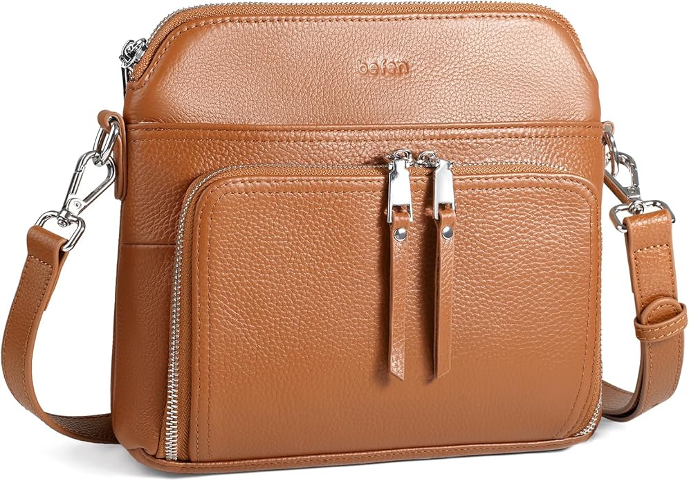 befen Genuine Leather Crossbody Purses for Women, Women's Small Crossbody Shoulder Bag with Built in RFID Wallet