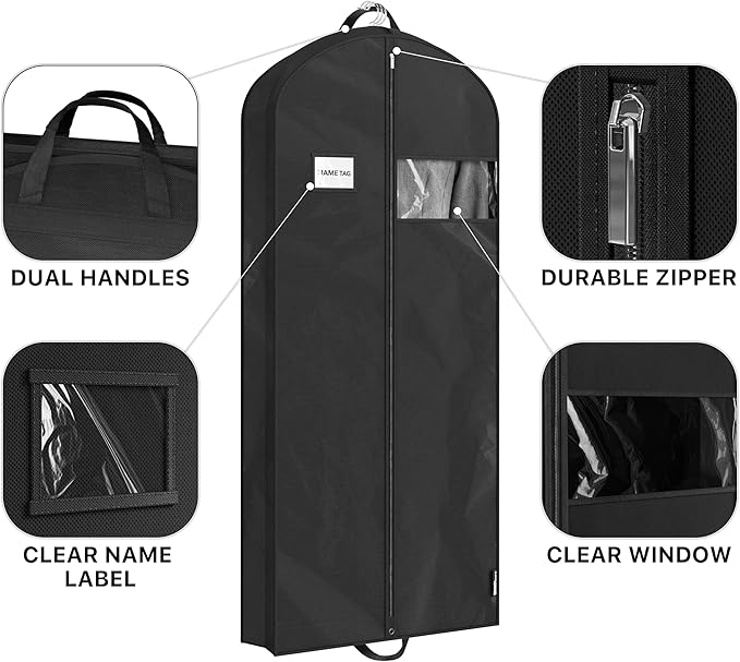 Simple Houseware 60-Inch Travel Garment Bag, Non-Woven, Black, 3 Pack