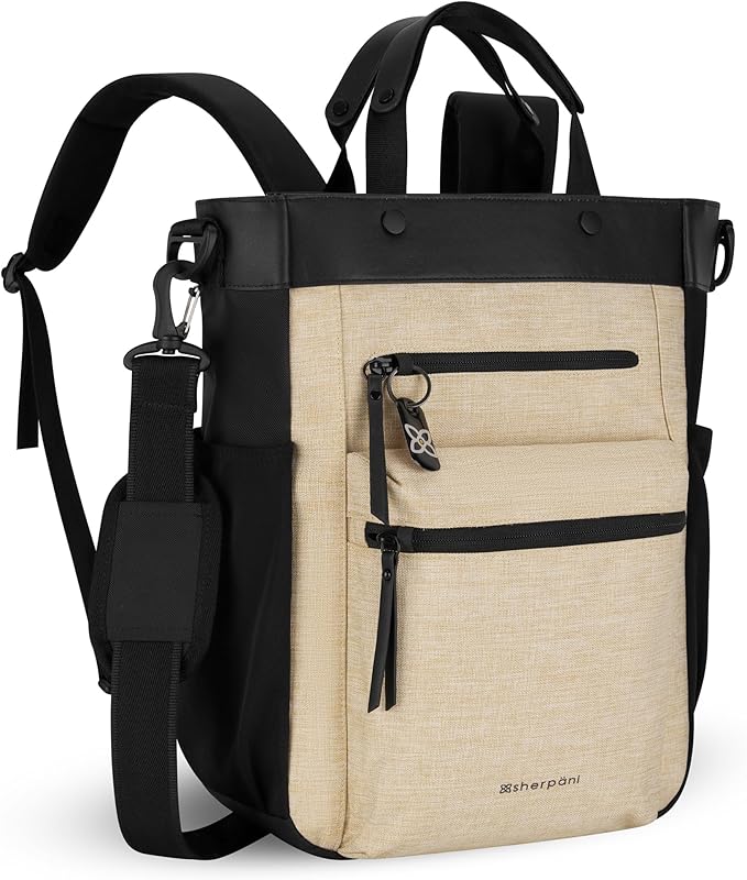 Sherpani Soleil, Anti Theft Convertible Backpack, 3 in 1 Tote Bag, Crossbody Bag, Cross Body Purse, 18L Travel Backpack, Travel Gifts for Women, RFID Protection, Fits 13” Laptop (Straw Lite)