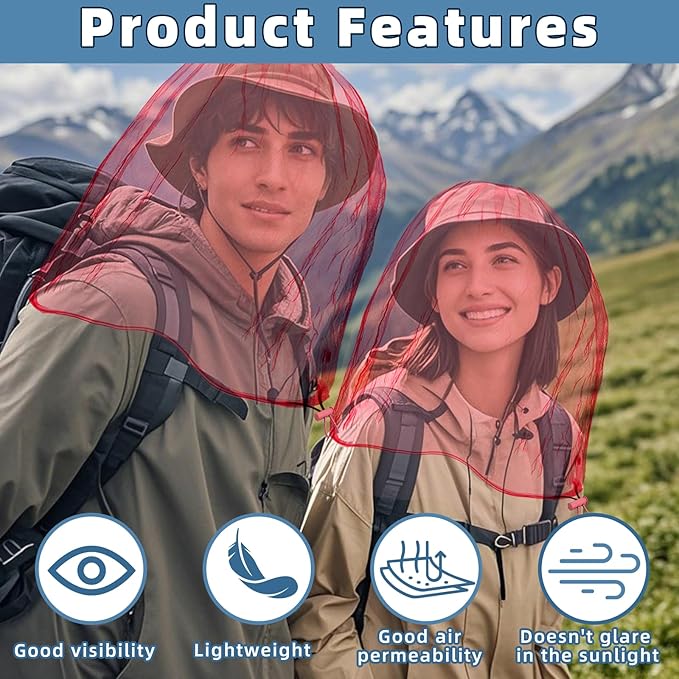 Oversized Mosquito Net 42 x 25 Inches Ultra Large Mosquito Head Net Face Neck Fly Mesh Netting Fits All Hats for Outdoor Camping Hiking Fishing Gardening Safari(Pink)