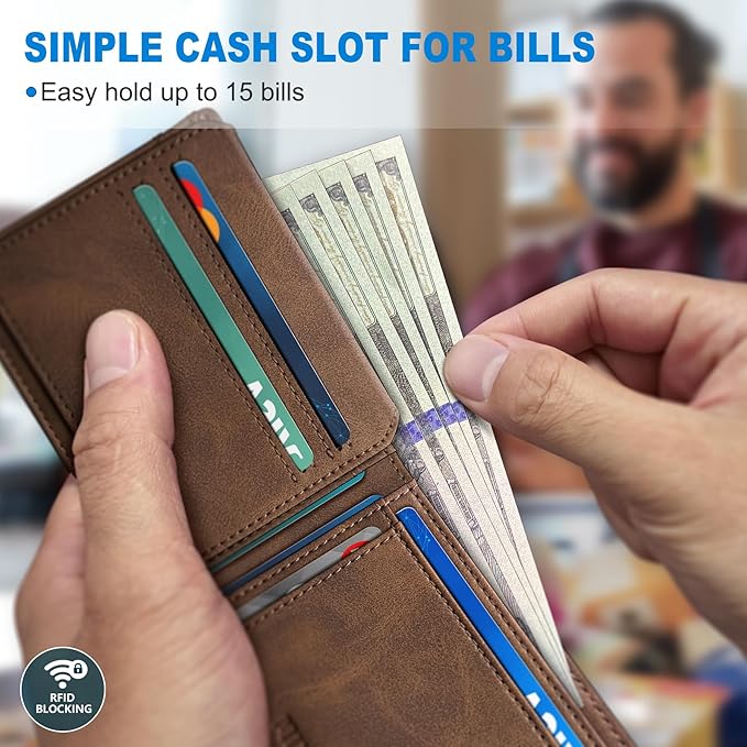 Airtag Wallet for Men,with Cash Pocket 2 ID Window 13 Cards,Slim Leather Wallet Front Pocket Card Holder RFID Blocking with Gift Box