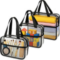 XEWEA Large Small Clear Travel Toiletry Bags with Handles & Pocket for Men Women, 3PCS TSA Approved Transparent Makeup Bag,Waterproof PVC Quart Organizer with Zipper for Toiletries Airline Essentials
