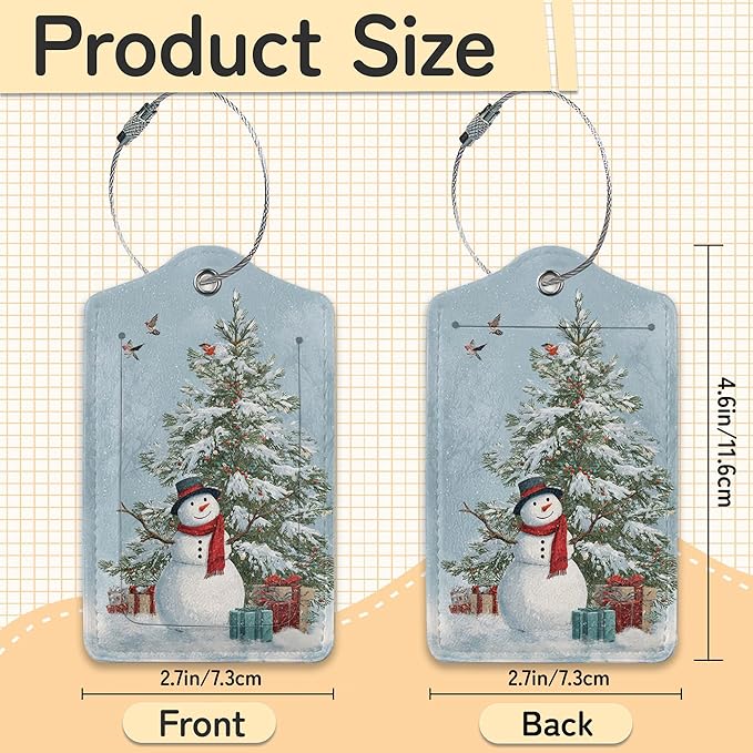 Merry Christmas 3 Pack PU Leahter Luggage Tag with Stainless Steel Loop,Christmas Tree Travel Suitcase Labels with Privacy Cover ID Label Quickly Spot for Bags