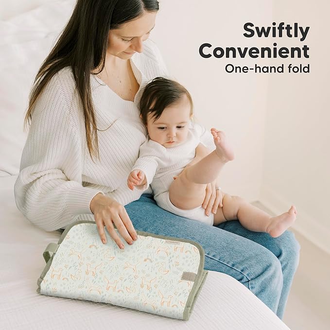 KeaBabies Portable Diaper Changing Pad, Easy Wipe Clean - Foldable Waterproof Baby Changing Mat for Diaper Bag, Compact, Lightweight, 25x13 Baby Changer Travel Essential, Machine Washable (Prairie)