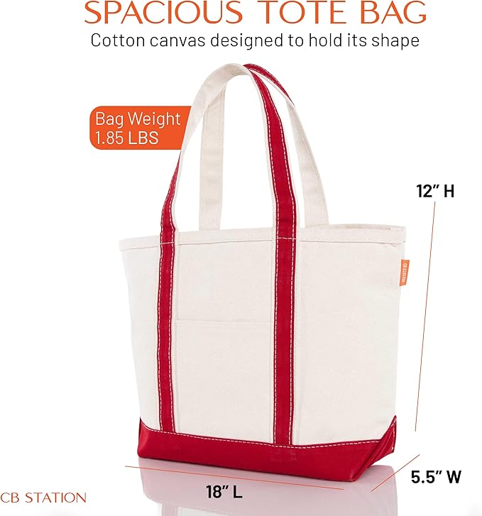 CB STATION Medium Classic Canvas Tote Bag for Women, Top Zipper Closure, Outer Pocket, Daily Essentials, Groceries, Traveling