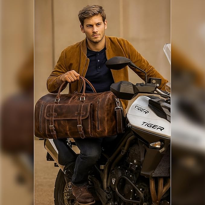 20 Inch Leather Duffel Bags for Men and Women Full Grain Leather Travel Overnight Weekend Leather Bags Sports Gym Duffel for Men