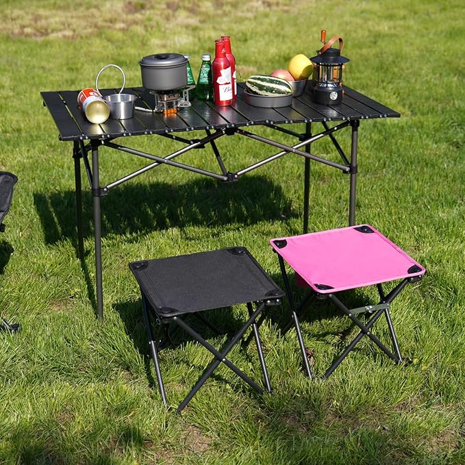 Opliy Camping Stool Upgrade Foot Stool for Camping Fishing Hiking Gardening and Beach, Camping Seat with Carry Bag (Rose Red)