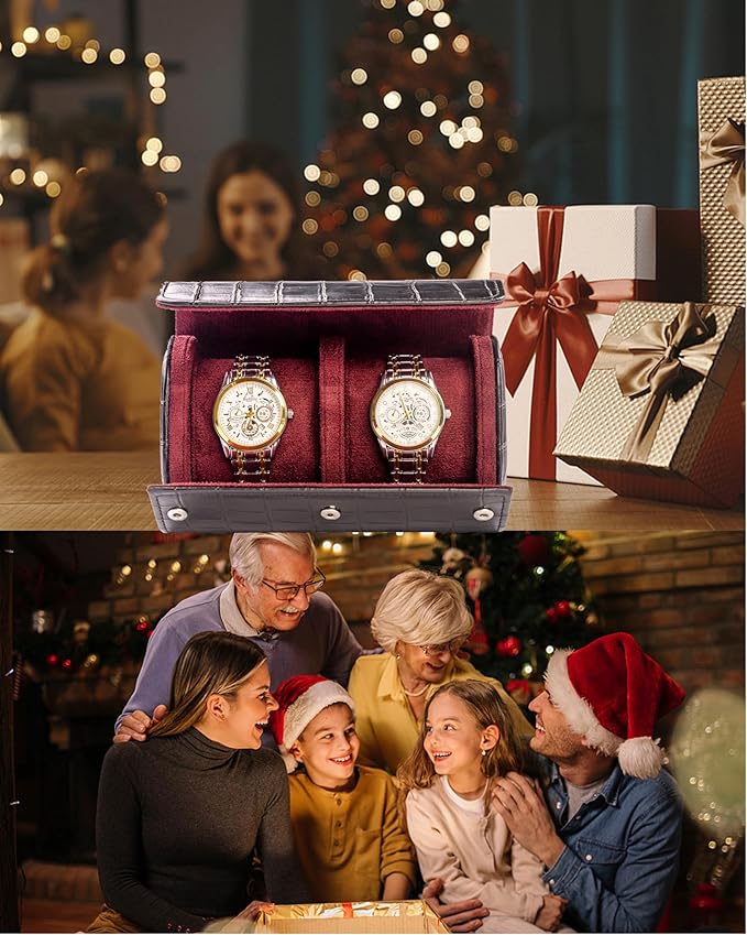 MR.OKAY 2 Watch Travel Case- Classic Leather Watch Case With Superb Texture.(Portable Watch Roll Or Organizer For Storage And Display).Festival Gift For Men, All Handcrafted By Artisans.