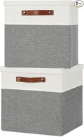 Temary Cube Storage Bins with Lids for Organizing Clothes, [2-Pack] Foldable Storage Boxes with Handles, Closet Storage Baskets for Living Room (White&Gray, 13x13x13inch)