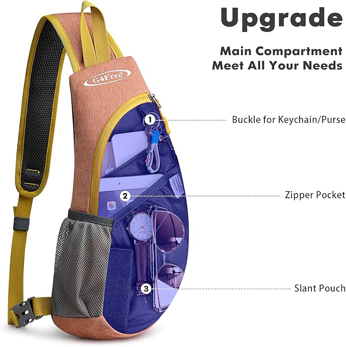 G4Free Sling Bag for Men Women, Small Crossbody Backpack Lightweight Chest Shoulder Bags for Travel, Outdoor and Sports (Light orange)