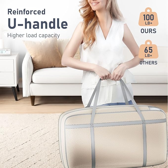 DIMJ Large Comforter Storage Bag with Handls, 100L Washable Blanket Storage, Compression Packing Totes Moving Bags With Zipper, Space Saving Containers For Pillow, Clothes, Bedding, 2 PCS