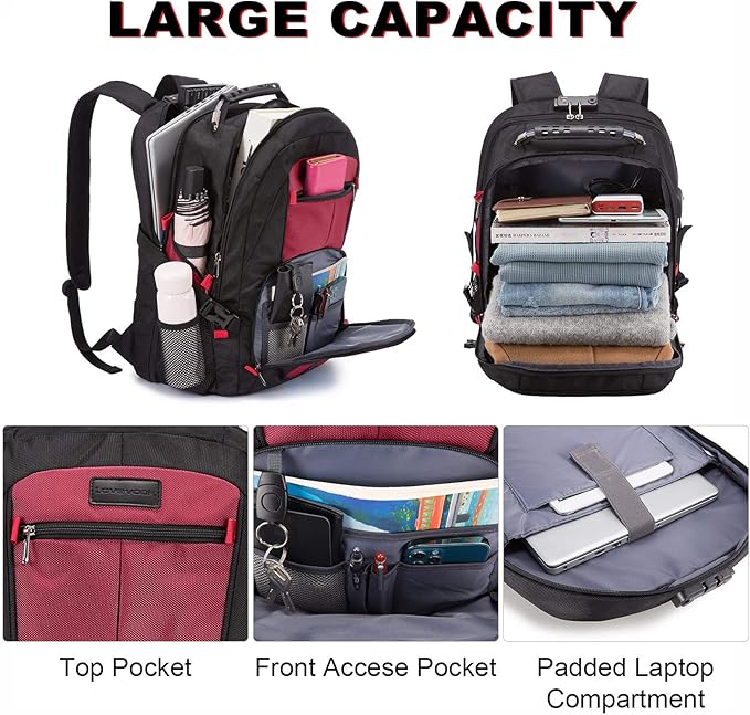 LOVEVOOK Travel Laptop Backpack Waterproof Anti Theft Backpack with Lock and USB Charging Port Large 17-17.3 Inch Computer Business Backpack for Women Men Red