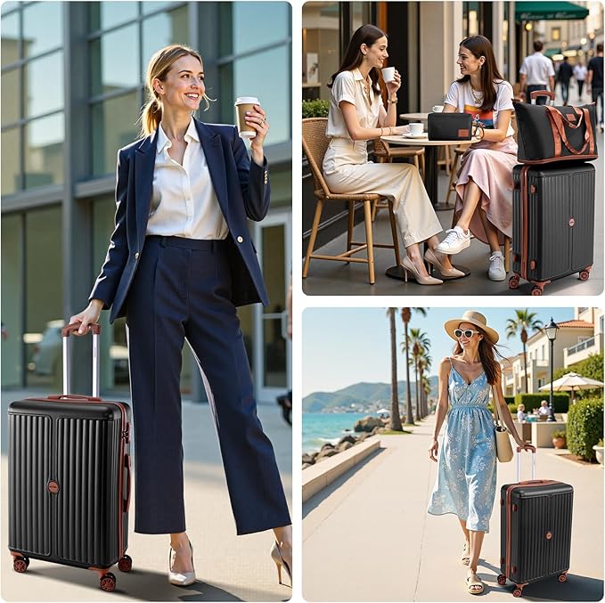 Hoteel 6 Piece Luggage Set with Spinner Wheels (4-YEAR WARRANTY), Carry on Luggage for Travel with TSA Lock, ABS+PC Hardshell Suitcase Set, 16"/20"/24"/28"+Duffel Bag+Cosmetic Bag(Black)